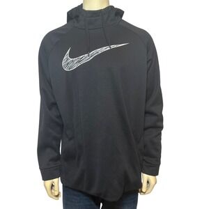 Nike Dri-FIT Mens Training Hoodie Black White‎ Swoosh 931994-010 XL